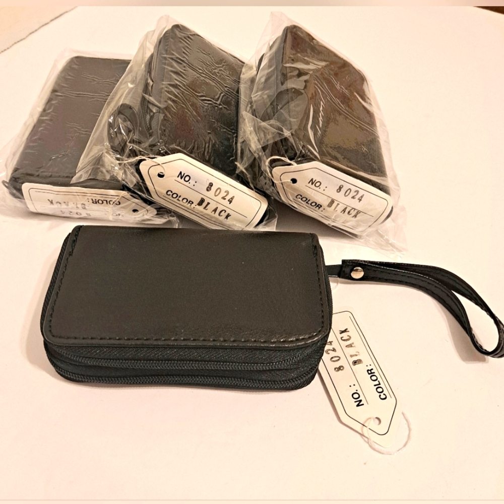 4 Bundle ID Card Holder Wallets Black Zip Around NWT